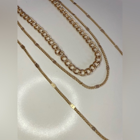 3-Layered Gold-Tone Chain Link Necklace with Mini Round Coin Charm Pendant - Picture 7 of 11